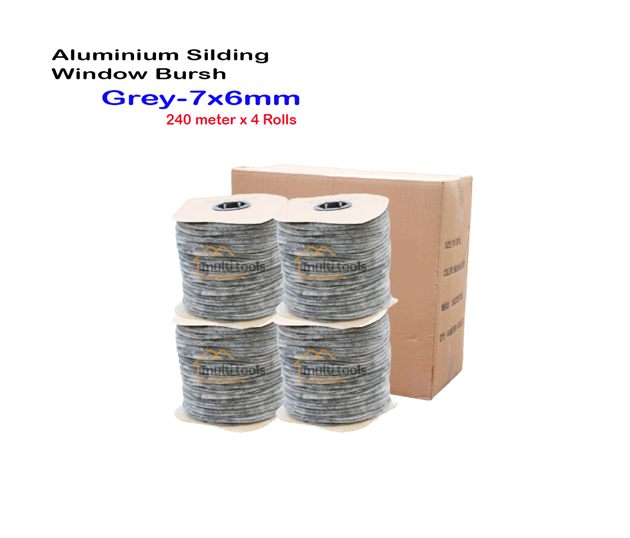 4-Rolls Carton 7X6mm Bursh Grey For Aluminium Silding Window 